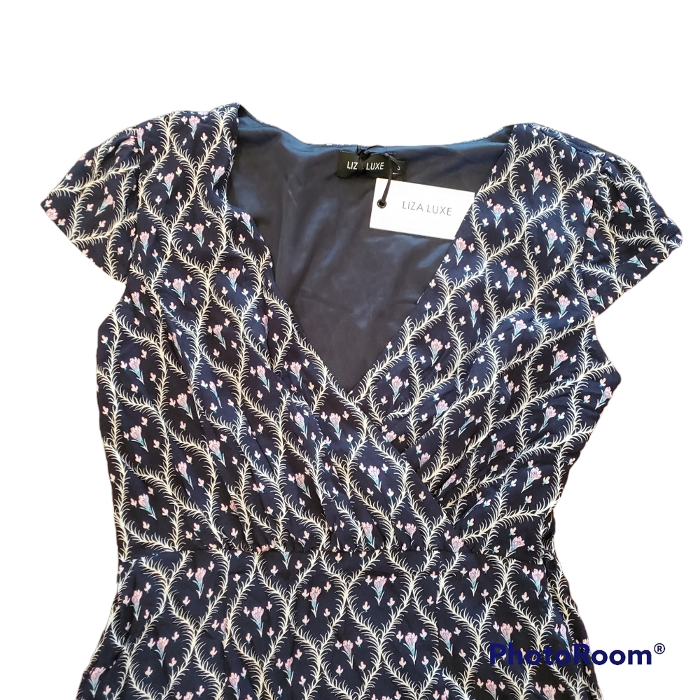 NWT Liza Luxe blue flowered dress, S
